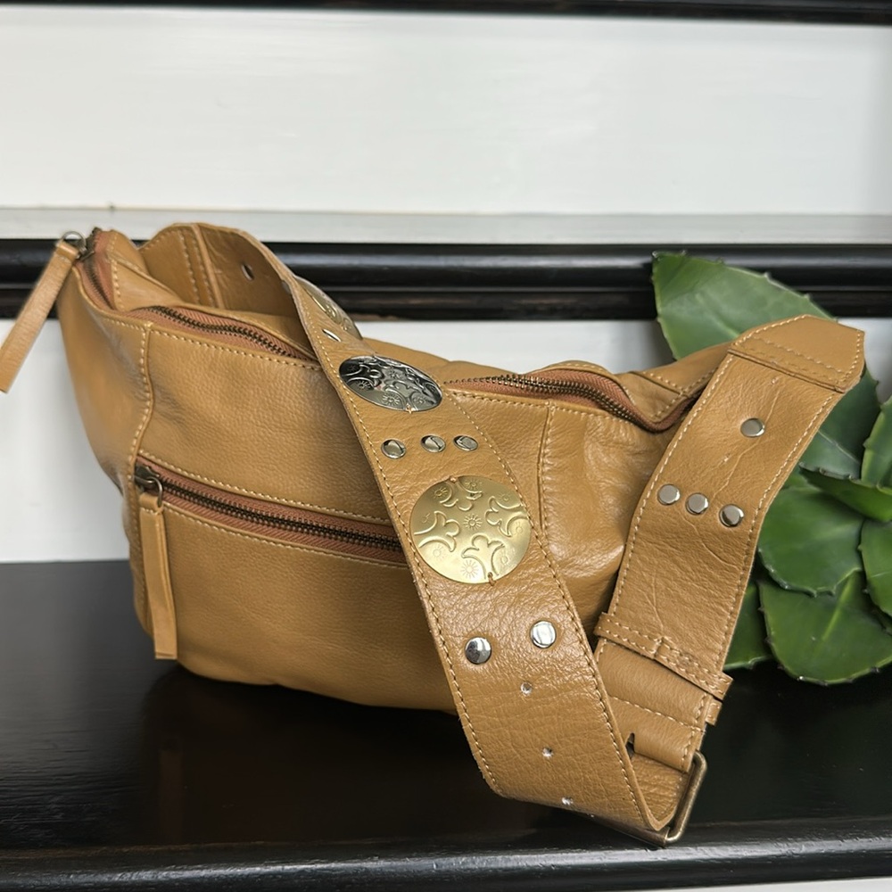 Free People Tan Leather Crossbody Belt Bag with Studded Strap - Picture 7 of 14